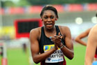 Perri Shakes-Dayton celebrates running her fastest 400 metres Hurdles race of the season, 2011 Aviva London Grand Prix